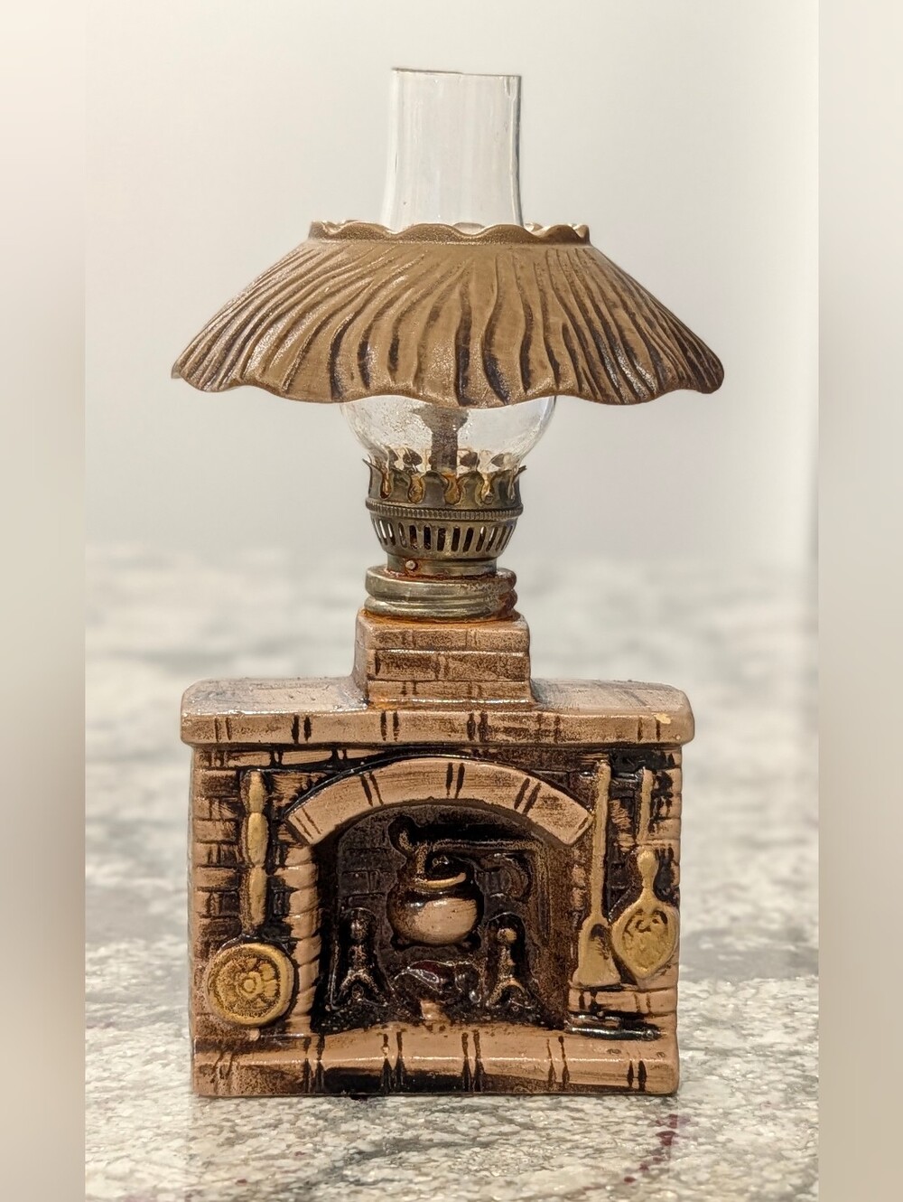Vintage Mini Oil Lantern Lamp Fireplace with Chimney & Shade Retro Collectible